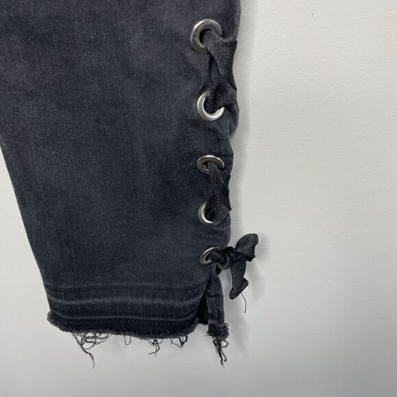 MANGO Denim Jeans Women 2 Black Corset-Tie Raw Hem Detail Slim MNG - Picture 10 of 14